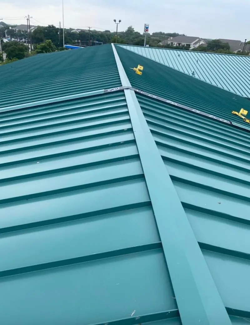 Green commercial metal roof ridge and valley for Metal Roof Repair in Monterey Park